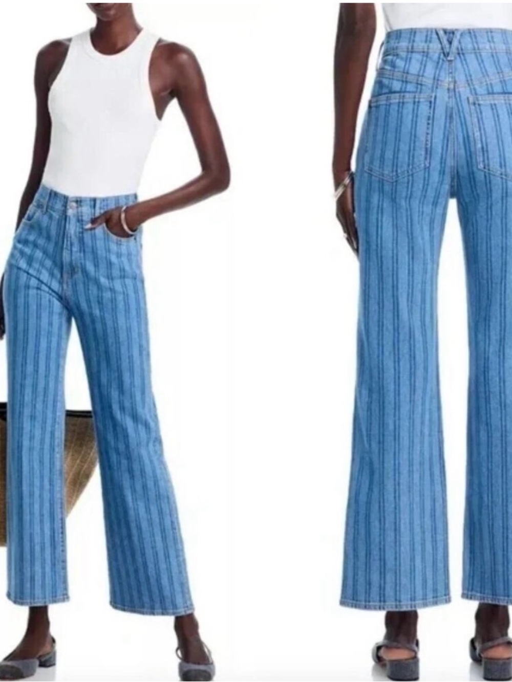 Veronica Beard Jeans Crosbie Wide Leg Loafer in Sapphire Stripe Blue size 26